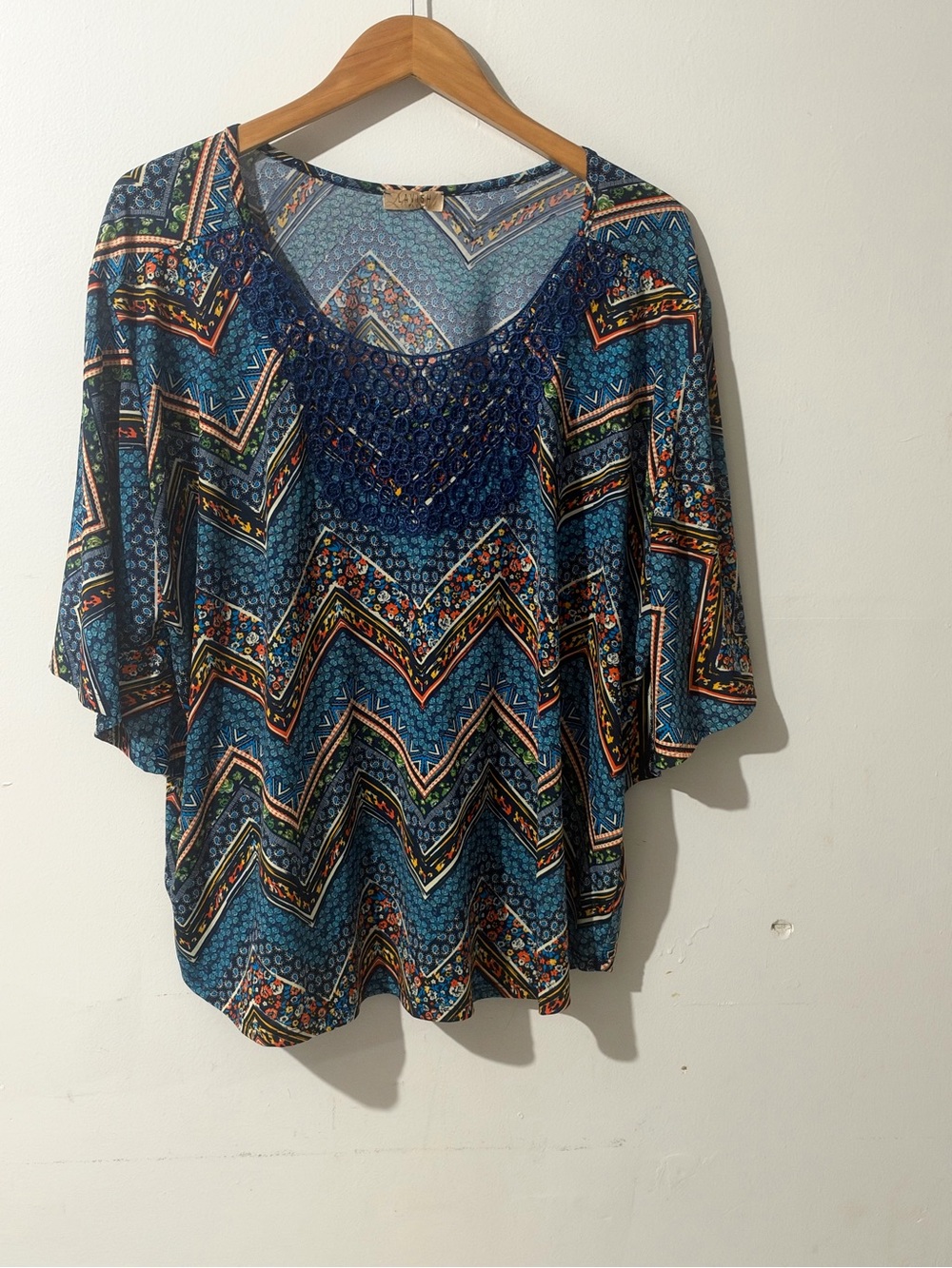 Lavish Teal Chevron Print Tunic with Embellished Scoop Neck